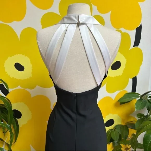 Vintage 1980s 1990s Beaded Tuxedo Wiggle Strappy Back Cigarette Style Gown - Picture 7 of 11